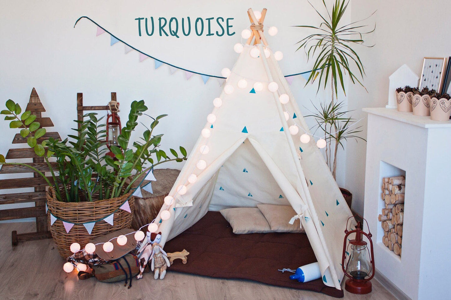 TURQUOISE triangles Play Tent, Teepee, Tent, Tipi, Play tent, Play house,Tent for kids, Kids Teepee, Cotton Teepee tent - Christmas gift