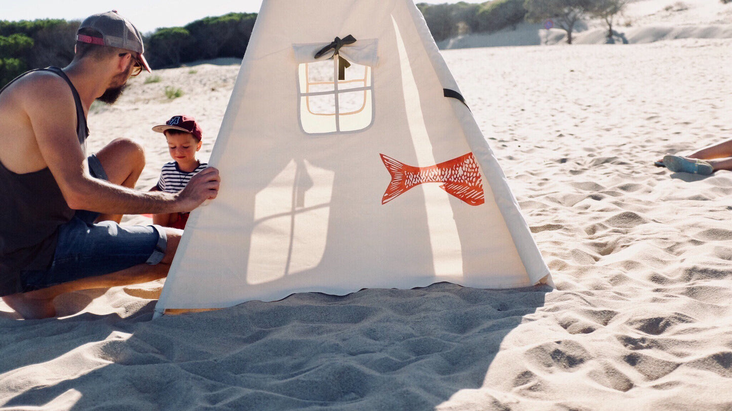 Greer Triangles Tepee with brown mat, Gold Fish Teppe with striped mat, Free delivery in 2 days