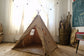 Kids gift for 2-6 year old - Playhouse tent set for space decor. Big beige canvas 4 side tent with warm soft mat & safe cotton lights