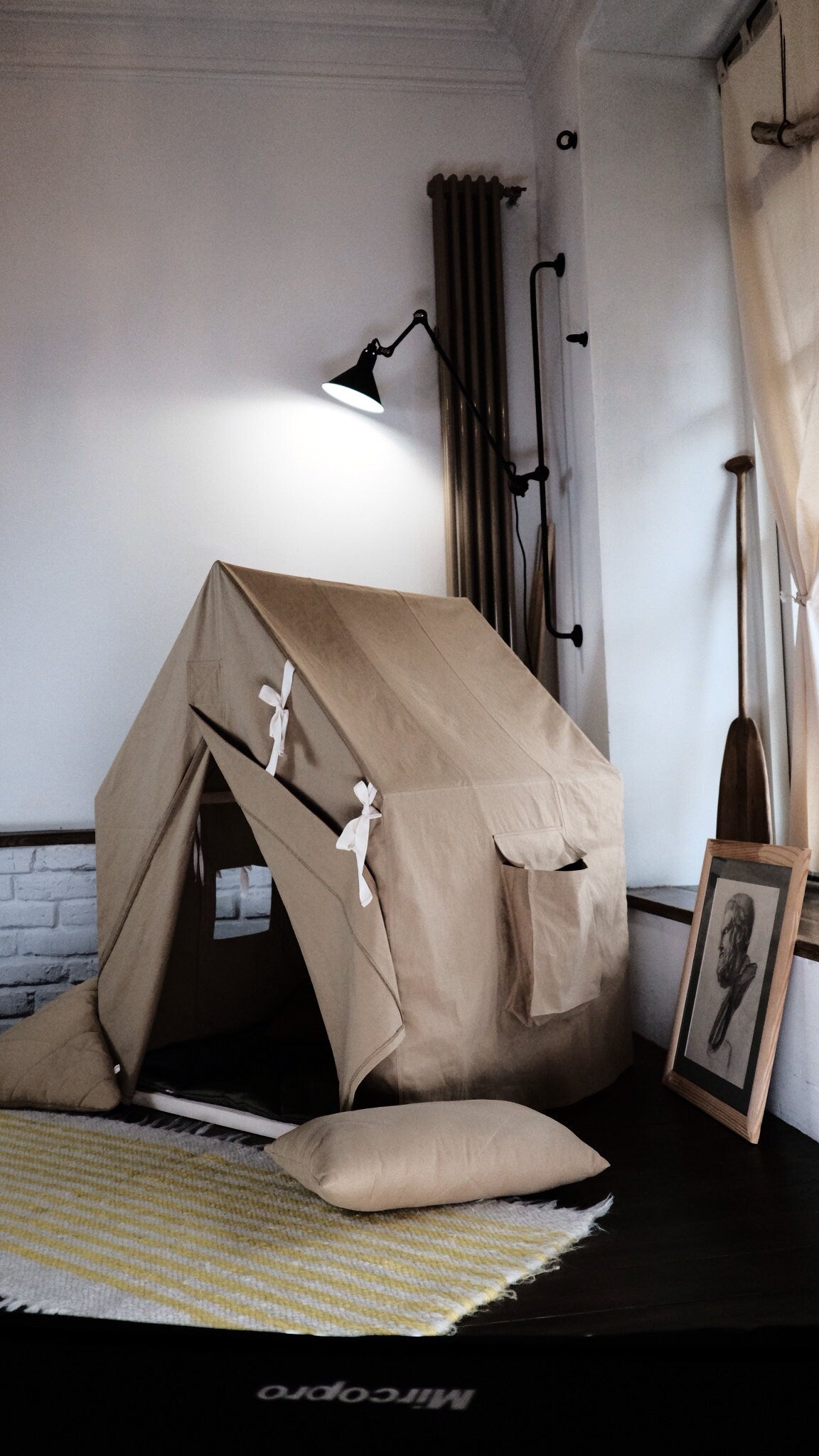 Safari tent / Camp teepee / Beige playhouse/Sleep square tent / Indoor play house / Kids camping tent set - 1st birthday