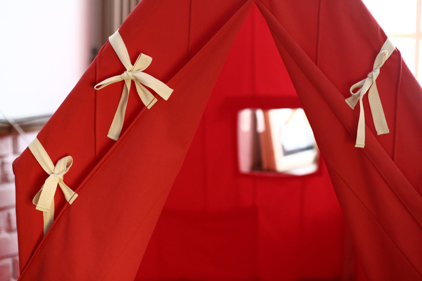 Girls canopy tent - red cotton indoor canopy for Princess. Best first birthday gift for girls.Safe, eco-friendly, good as mini doll house