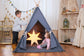 Blue Kids Play Tent with blue mat |  Little Girl Teepee  |  Child Indoor Tent  |  Bushcraft Tent  |  Kids Tipi  |  Kids Play Tent With flags