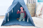 Childrens teepee Cocoon - cute gift for first birthday in Boho style. Native American blue cotton mini playhouse with warm soft mat & lights
