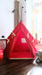 Indoor Playhouse for Little Girl - Red canvas tipi tent with wooden frame and soft warm mat, is good gift for 5 year old, Christmas presents