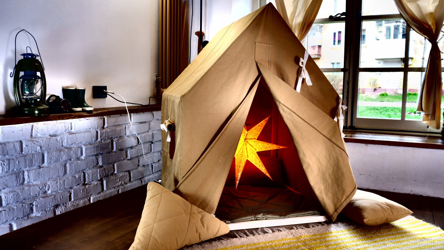Cape cottage playhouse, Playroom foldable mini tent, Kids play teepee - Glamping tents for sleepovers, Chocolate color