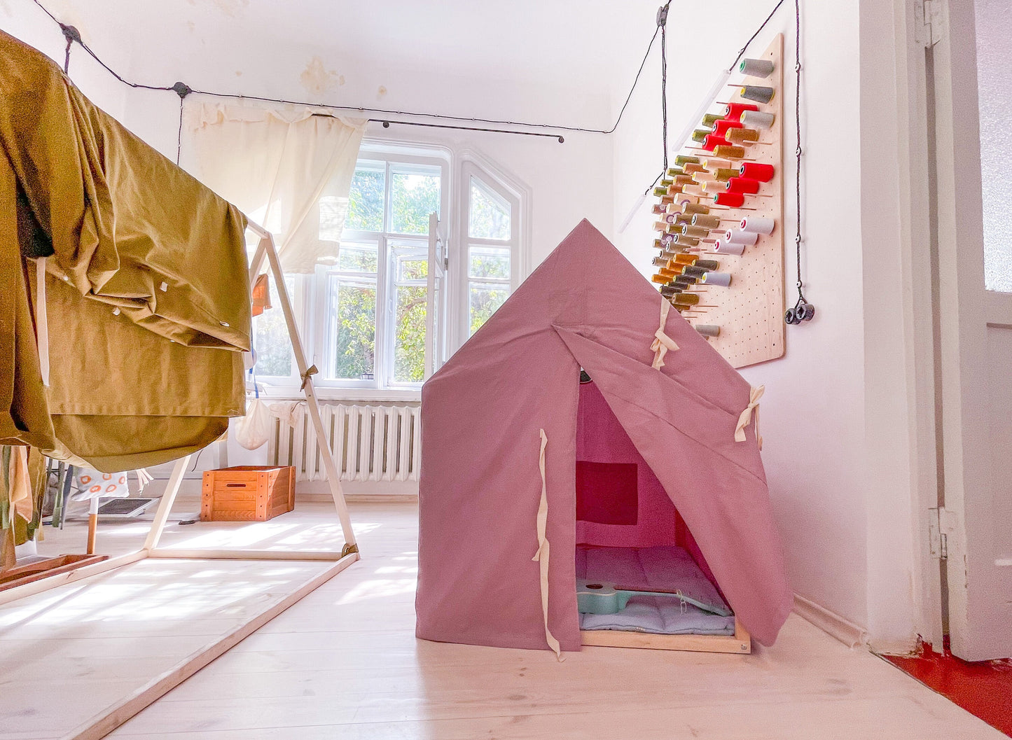 Pink Play teepee Tent with Mat - Girl Playhouse Windows Easy to Wash Indoor tipi Tent for baby little dove Toys Girls canvas cotton