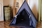 Childrens teepee Cocoon - cute gift for first birthday in Boho style. Native American blue cotton mini playhouse with warm soft mat & lights