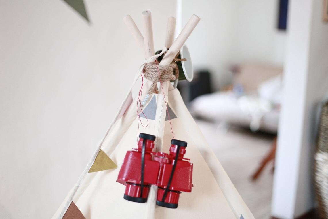 Milky Tipi with Gray and Rust triangles - Girls Play Tent | Camp Teepee | Bivouac Tent | Teepee Joy | Girls Playhouse Tent - first birthday