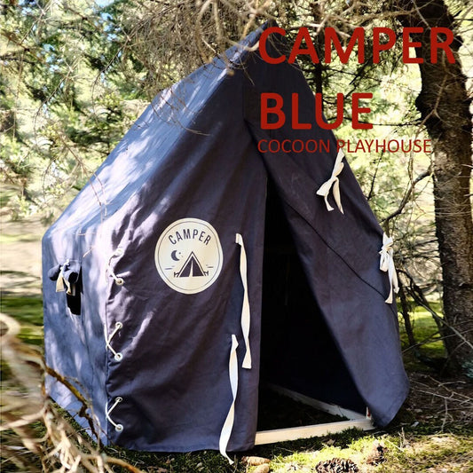 Camper Blue Boys Playhouse, Canvas Tipi Tent, Kids Army Tent, Pirate Playhouse, Play Tent For 4 Year Old, Boys Play Teepee - 1st birthday