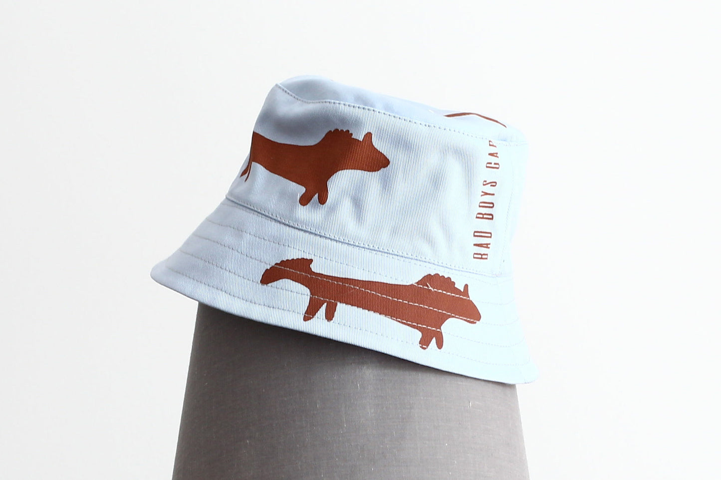 Short brim hand printed cotton bucket hat - Brown-Blue Afyny