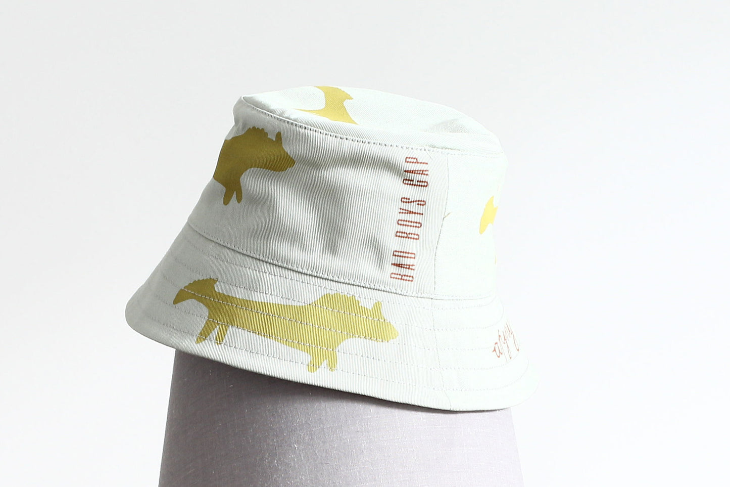 Short brim hand printed cotton bucket hat - Gold-Mint Afyny