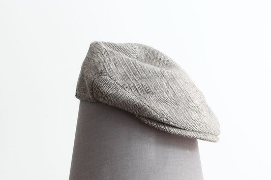 Brown Herringbone wool flat cap