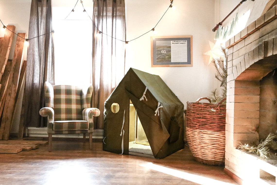 Khaki play house with beige mat, teepee tent, play teepee for kids