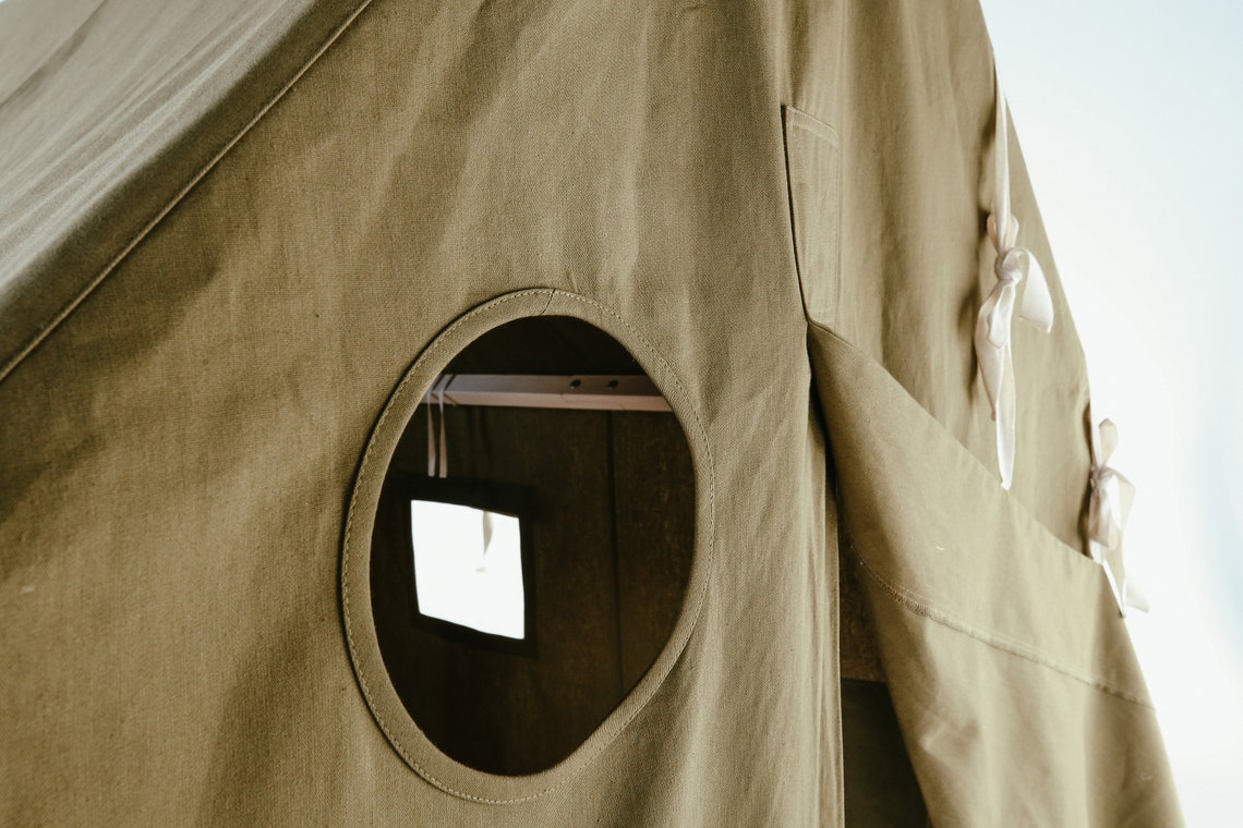 Khaki play house with beige mat, teepee tent, play teepee for kids